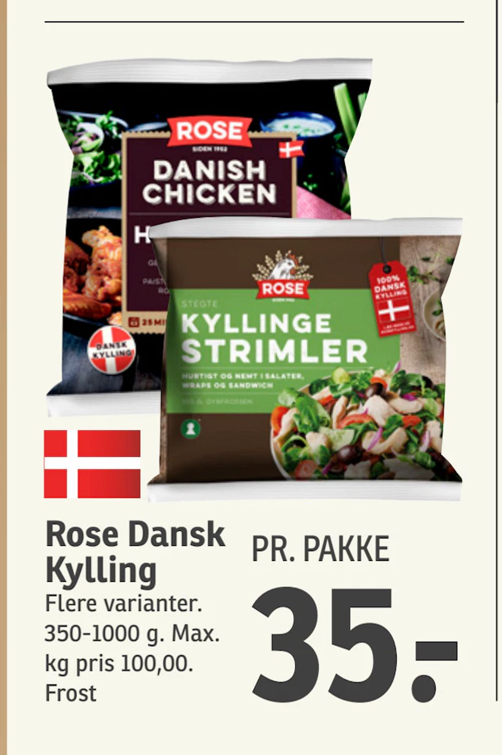 Tilbud på Rose Dansk Kylling fra SPAR til 35 kr.