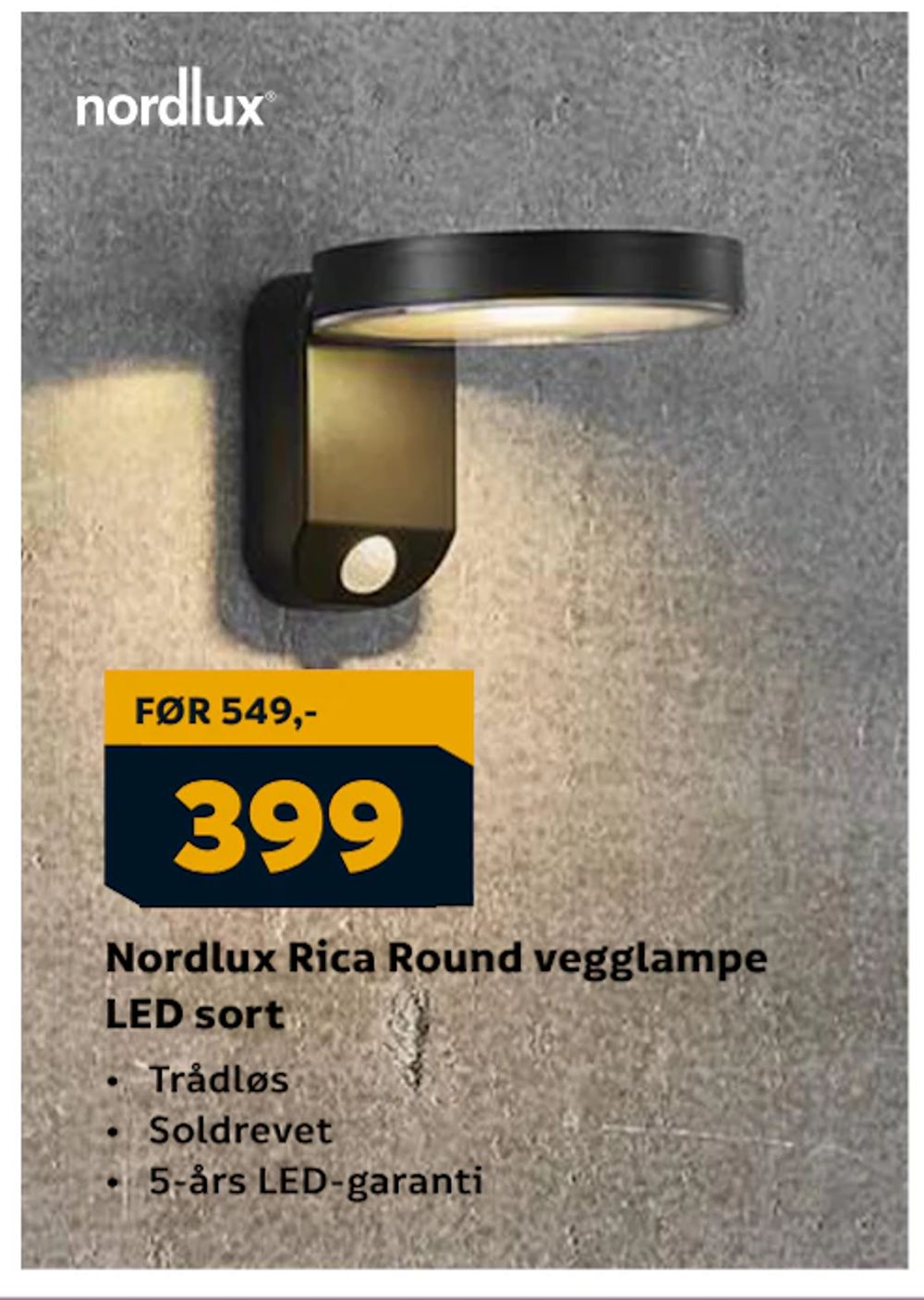 Tilbud på Nordlux Rica Round vegglampe LED sort fra Megaflis til 399 kr