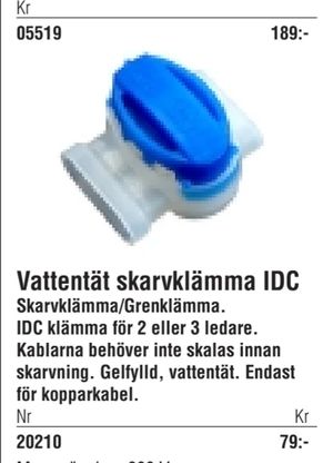 Vattentät skarvklämma IDC