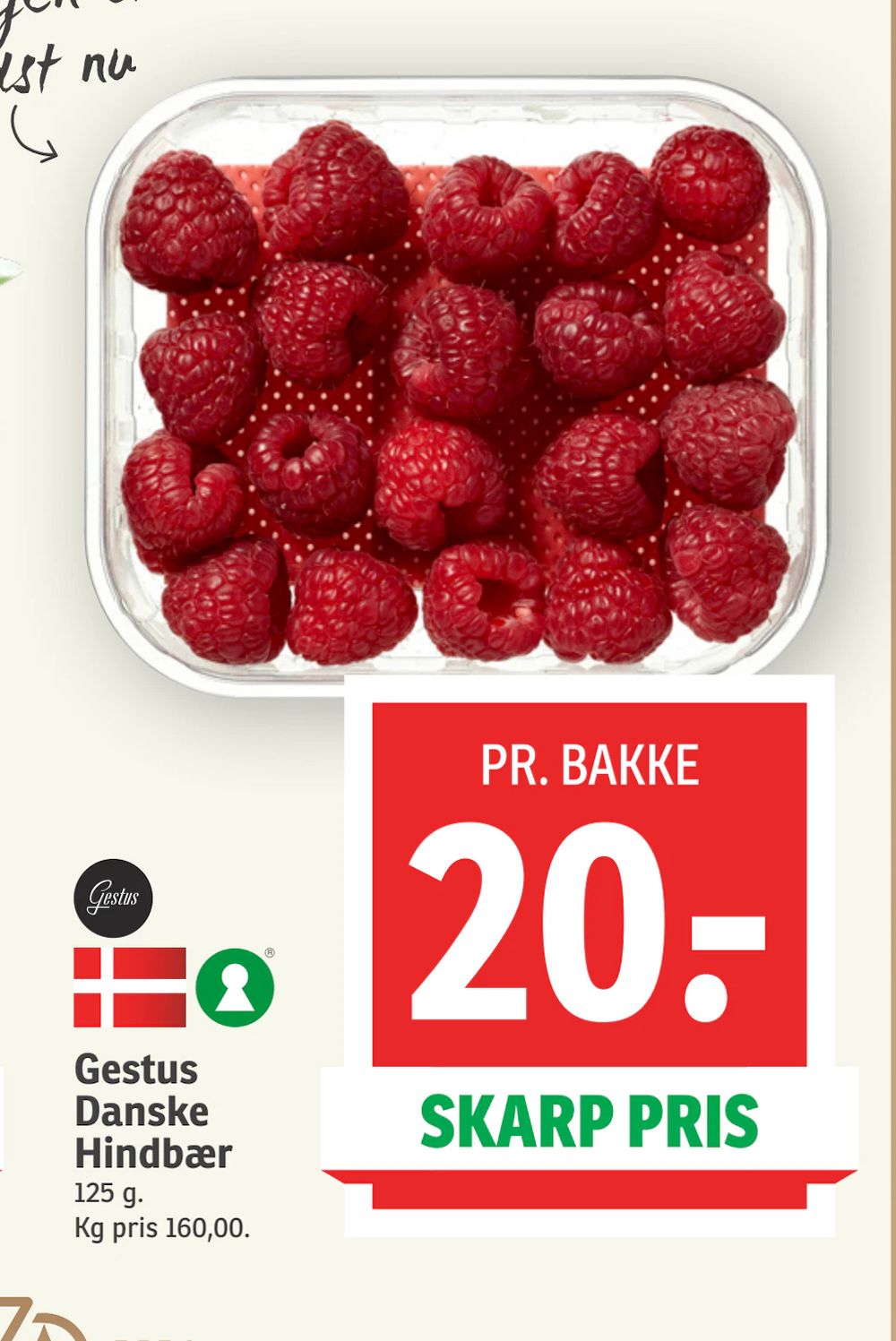Tilbud på Gestus Danske Hindbær fra SPAR til 20 kr.