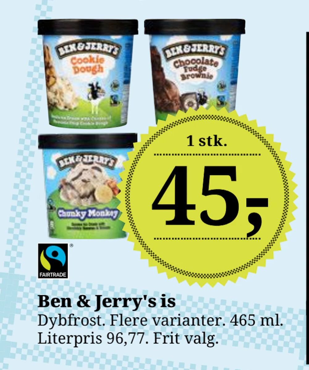 Tilbud på Ben & Jerry's is fra Dagli'Brugsen til 45 kr.