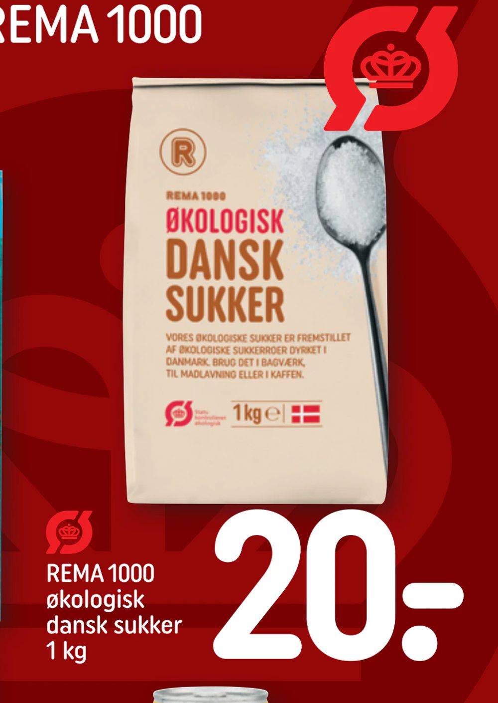 Tilbud på REMA 1000 økologisk dansk sukker 1 kg fra REMA 1000 til 20 kr.