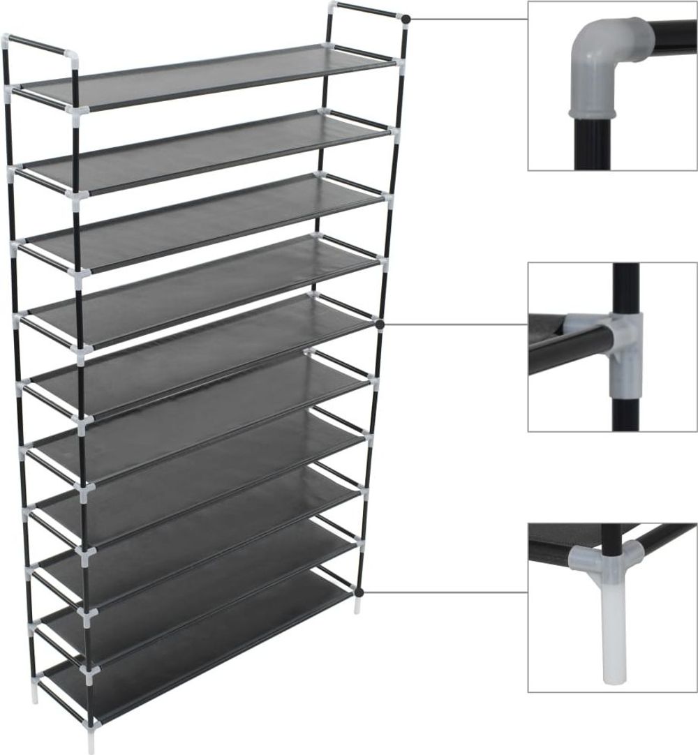 Tilbud på vidaXL Skostativ med 10 hyller metall og ikke-vevet stoff svart fra vidaXL.no til 589 kr