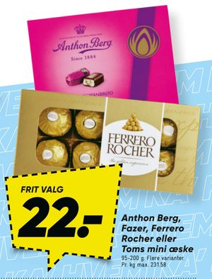 Anthon Berg, Fazer, Ferrero Rocher eller Toms mini æske