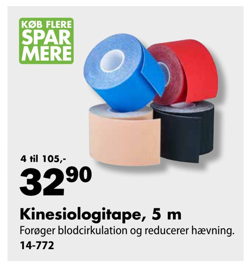 Deals on Kinesiologitape, 5 m from Biltema at 32,90 kr.
