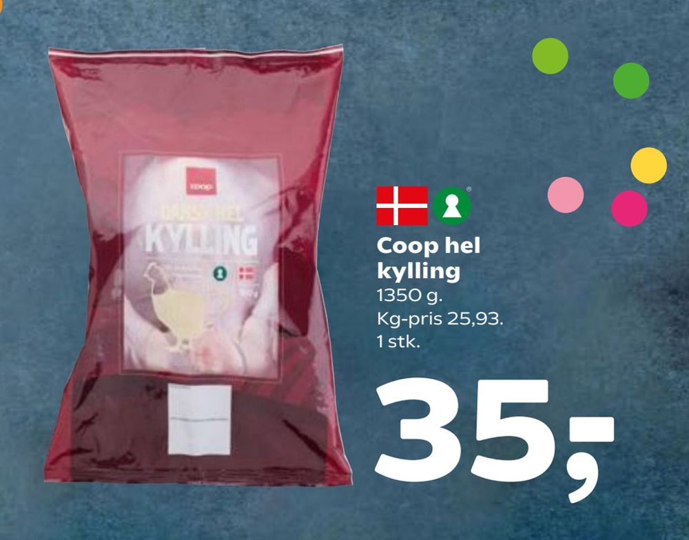 Deals on Coop hel kylling from Coop at 35 kr.