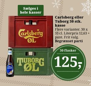 Carlsberg eller Tuborg 30 stk. kasse