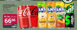 Coca Cola, Fanta, Sprite, Fuze Tea, Tuborg Squash el. Carlsberg Sport