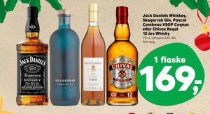 Jack Daniels Whiskey, Skagerrak Gin, Pascal Combeau VSOP Cognac eller Chivas Regal 12 års Whisky