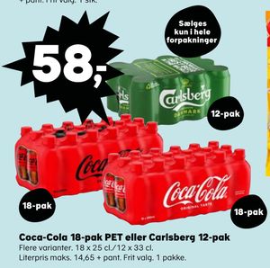 Coca-Cola 18-pak PET eller Carlsberg 12-pak