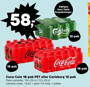 Coca-Cola 18-pak PET eller Carlsberg 12-pak