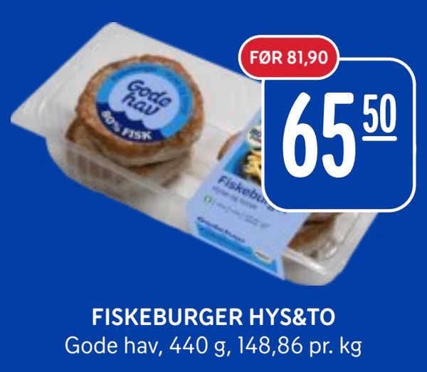FISKEBURGER HYS&TO Gode hav, 440 g, 148,86 pr. kg