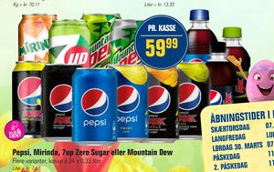 Pepsi, Mirinda, 7up Zero Sugar eller Mountain Dew