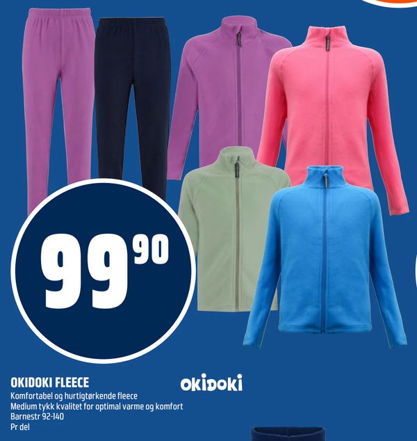 OKIDOKI FLEECE Komfortabel og hurtigtørkende fleece
Medium tykk kvalitet for optimal varme og komfort Barnestr 92-140 Pr del