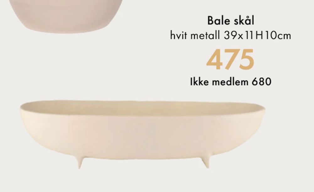 Tilbud på Bale skål hvit metall 39x1 fra Fagmøbler til 680 kr