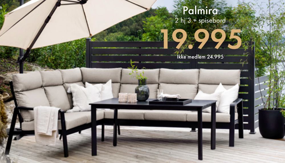 Tilbud på Palmira 2 hj 3 + spisebord fra Fagmøbler til 24 995 kr