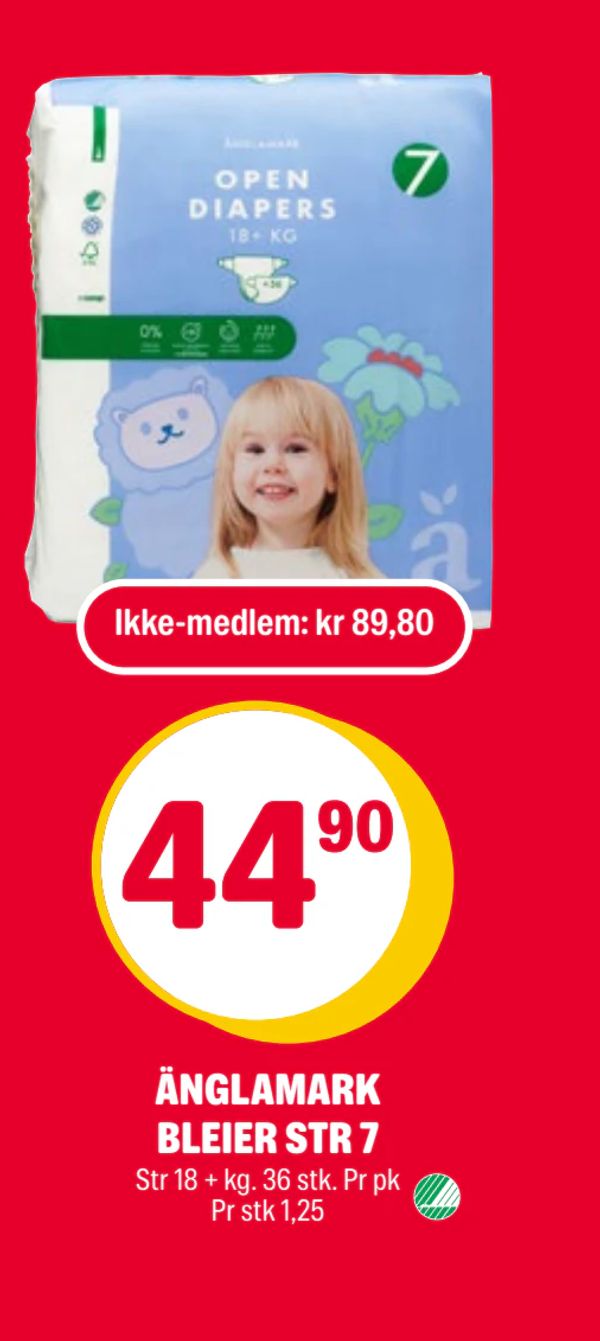 ÄNGLAMARK BLEIER STR 7 Ikke-medlem: kr 89,80
Str 18 + kg. 36 stk. Pr pk
Pr stk 1,25