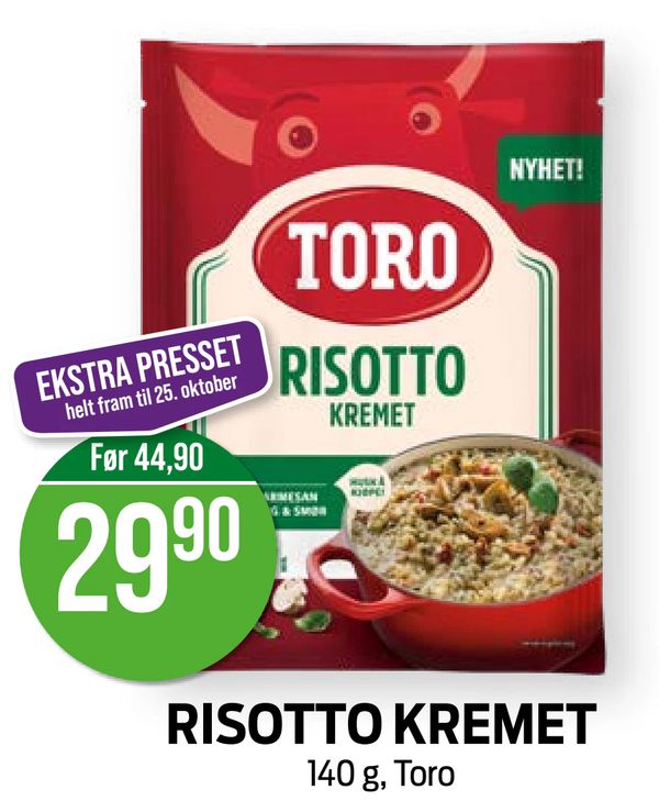 RISOTTO KREMET 140 g, Toro
EKSTRA PRESSET helt fram til 25. oktober
Før 44,90
