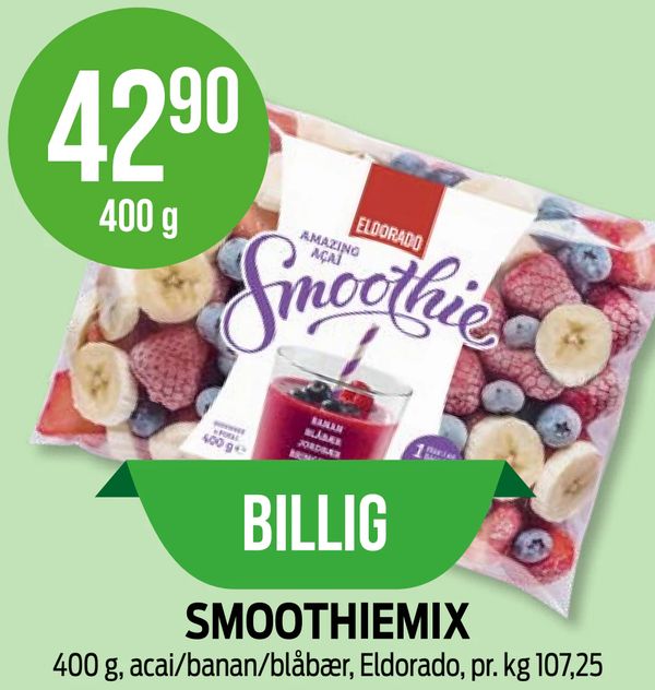 SMOOTHIEMIX 400 g, acai/banan/blåbær, Eldorado, pr. kg 107,25