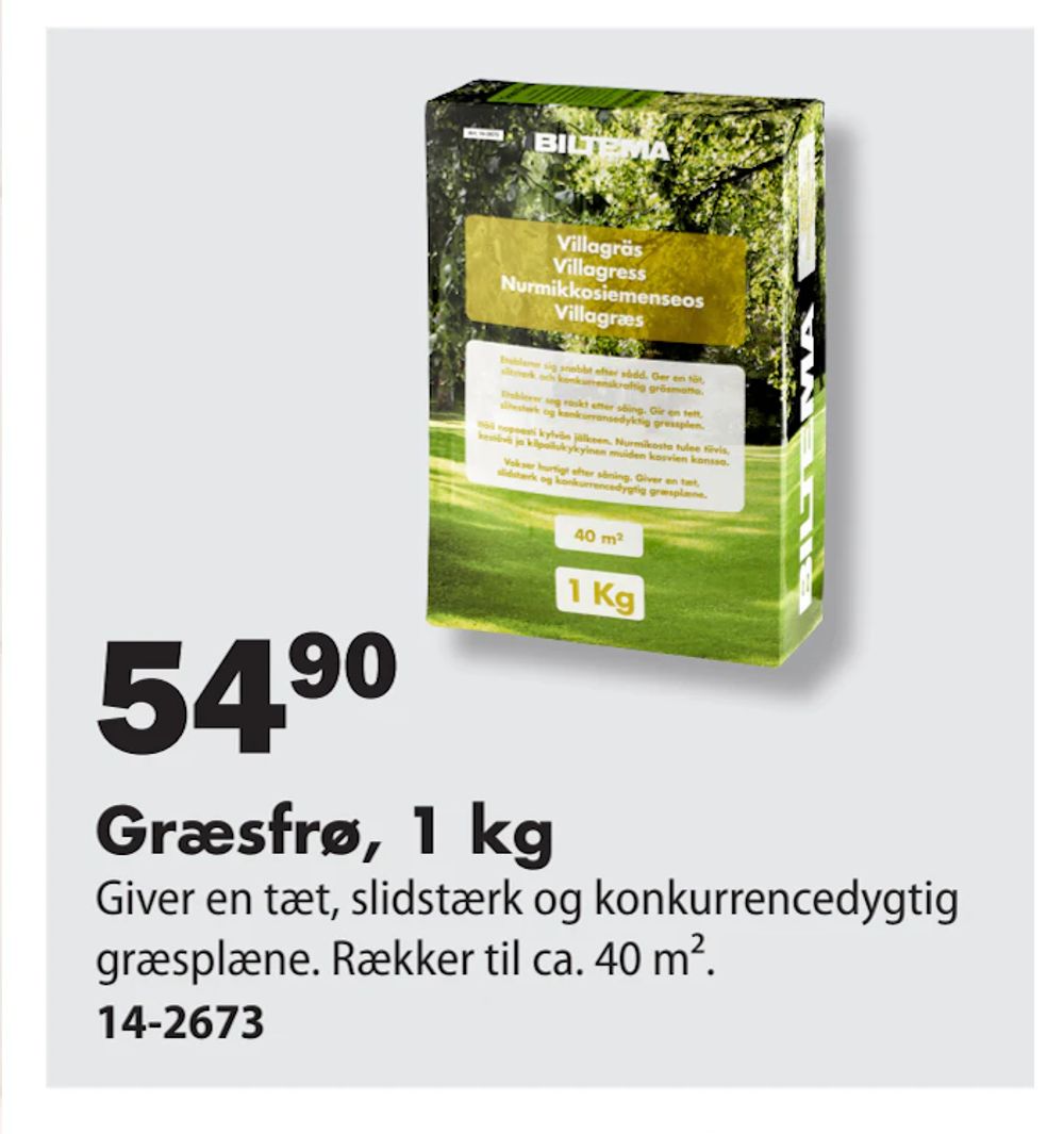 Tilbud på Græsfrø, 1 kg fra Biltema til 54,90 kr.