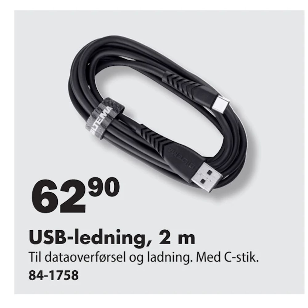 Tilbud på USB-ledning, 2 m fra Biltema til 62,90 kr.