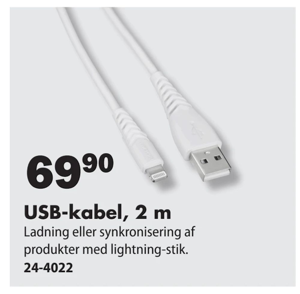 Tilbud på USB-kabel, 2 m fra Biltema til 69,90 kr.