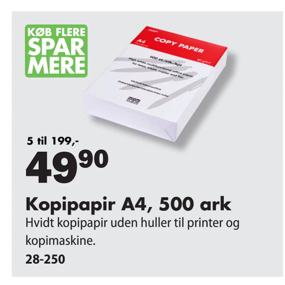 Tilbud på Kopipapir A4, 500 ark fra Biltema til 49,90 kr.