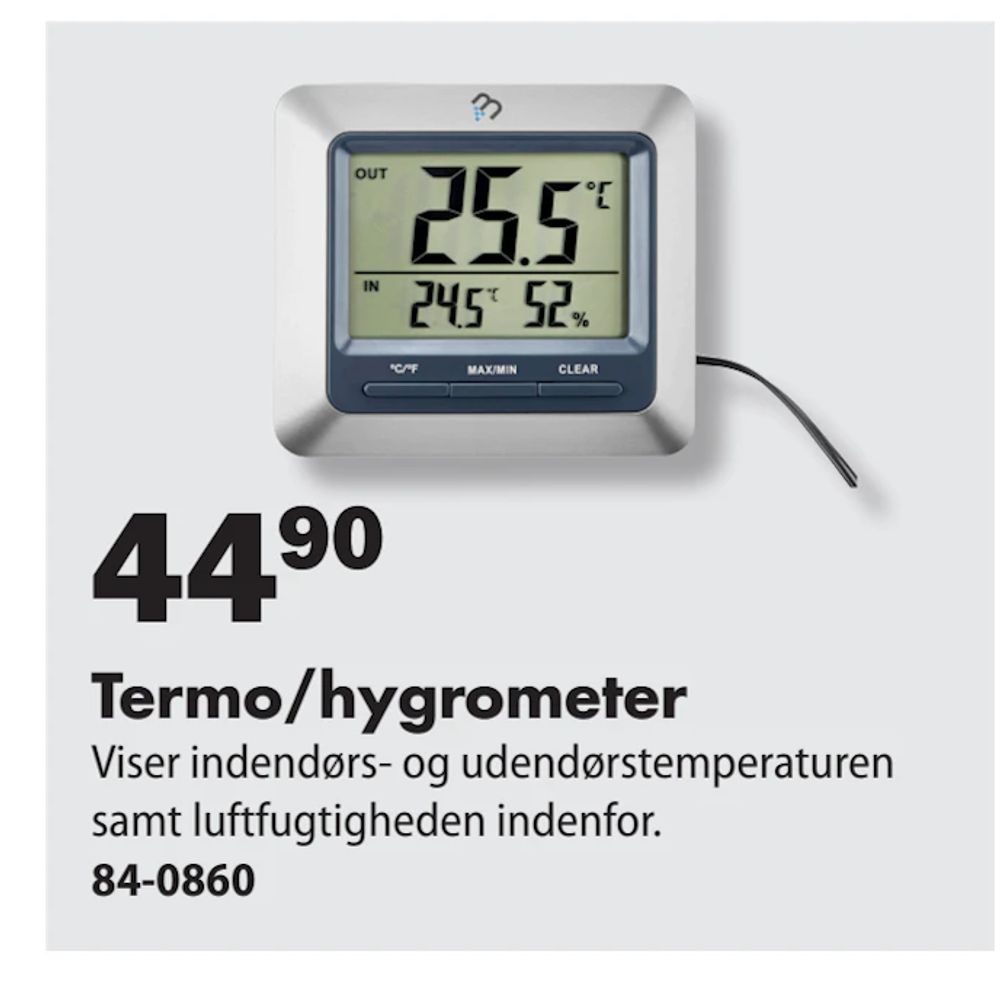 Tilbud på Termo/hygrometer fra Biltema til 44,90 kr.