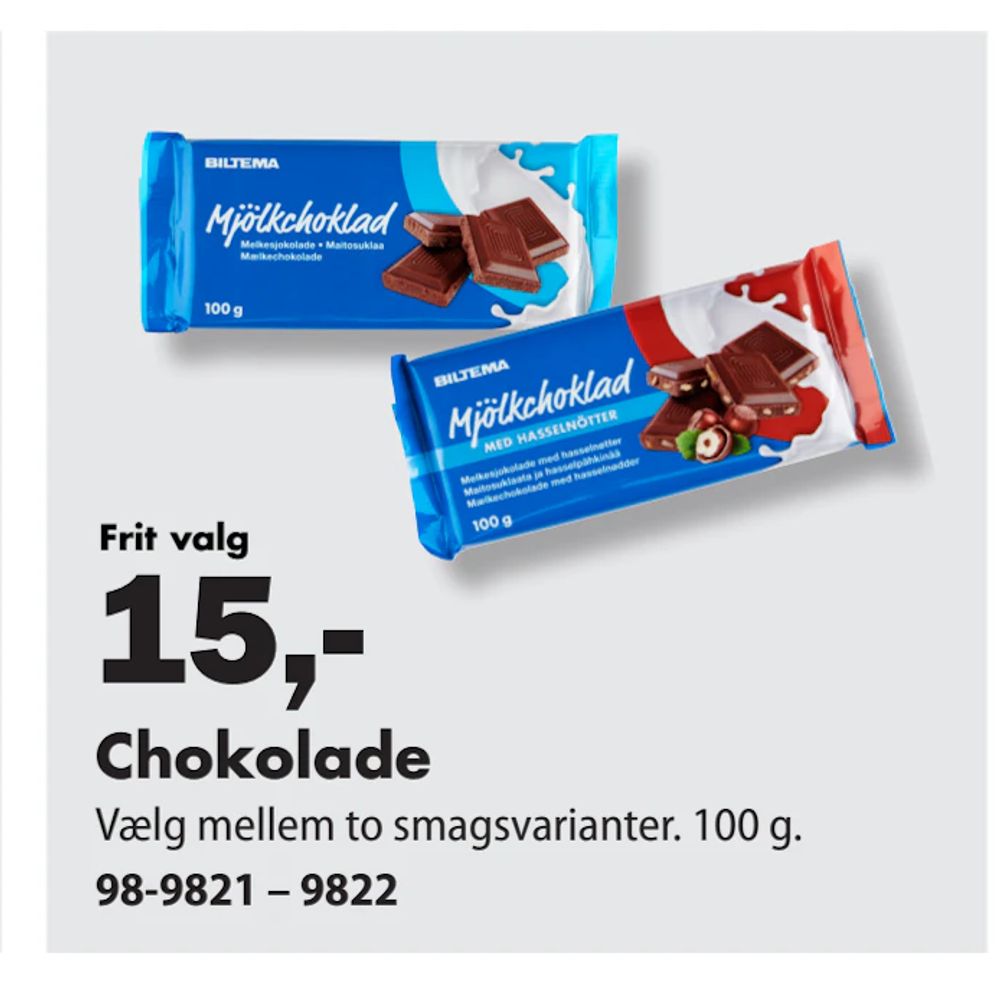 Tilbud på Chokolade fra Biltema til 15 kr.