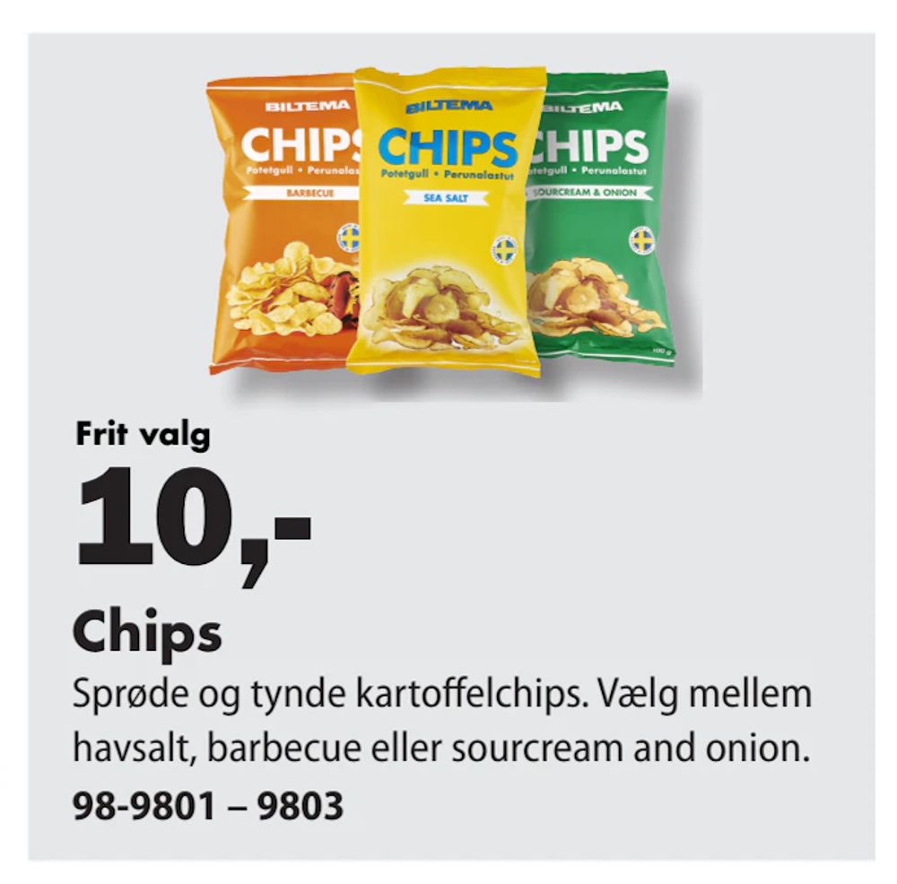 Tilbud på Chips fra Biltema til 10 kr.