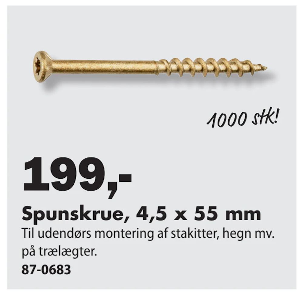 Tilbud på Spunskrue, 4,5 x 55 mm fra Biltema til 199 kr.