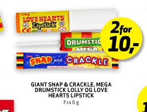 Giant Snap & Crackle, Mega Drumstick Lolly og Love Hearts Lipstick