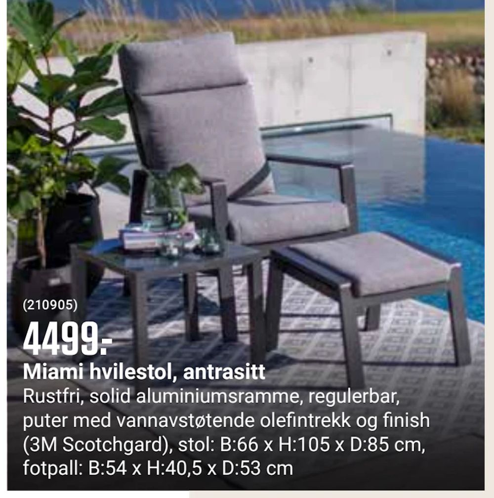 Tilbud på Miami hvilestol, antrasitt fra Europris til 4 499 kr