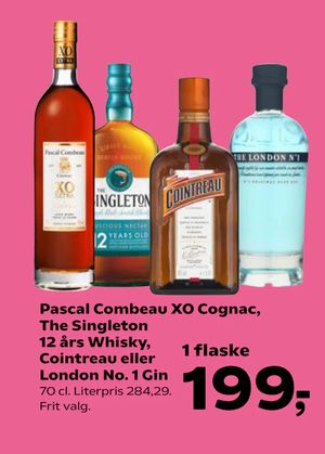 Pascal Combeau XO Cognac, The Singleton 12 års Whisky, Cointreau eller London No. 1 Gin