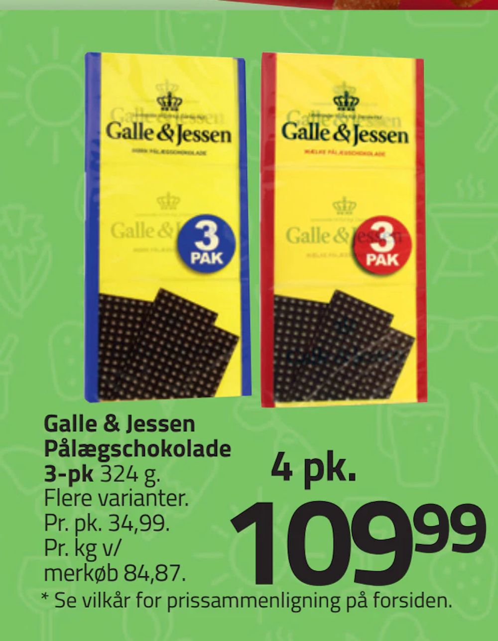 Tilbud på Galle & Jessen Pålægschokolade 3-pk fra Fleggaard til 109,99 kr.