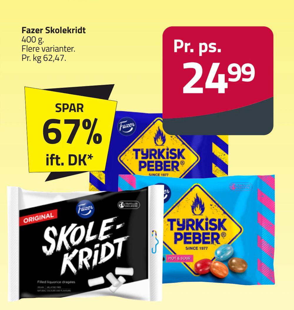 Tilbud på Fazer Skolekridt fra Fleggaard til 24,99 kr.