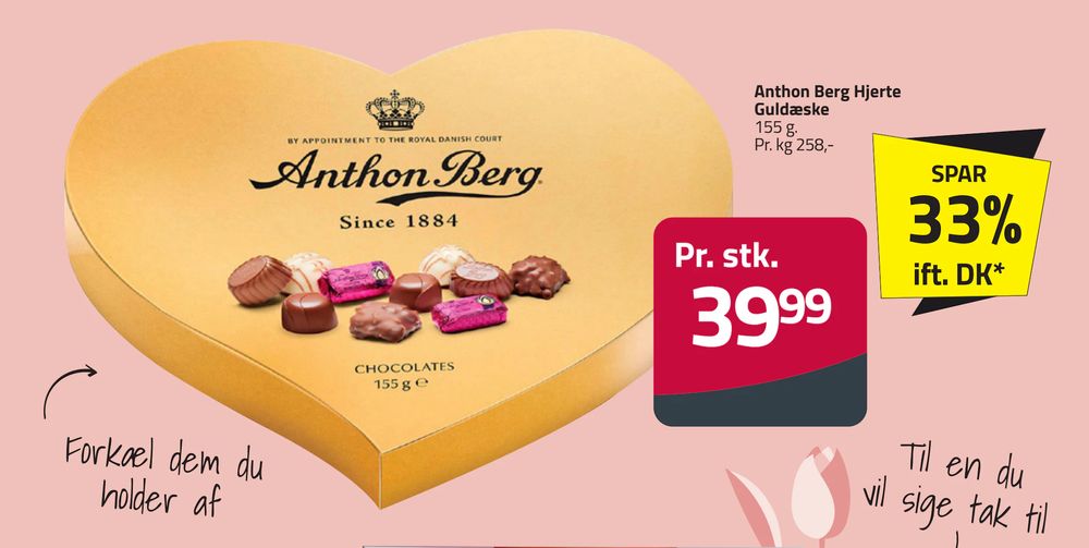 Tilbud på Anthon Berg Hjerte Guldæske fra Fleggaard til 39,99 kr.