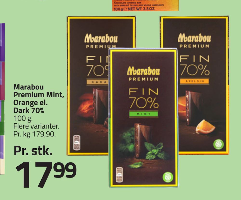 Tilbud på Marabou Premium Mint, Orange el. Dark 70% fra Fleggaard til 17,99 kr.