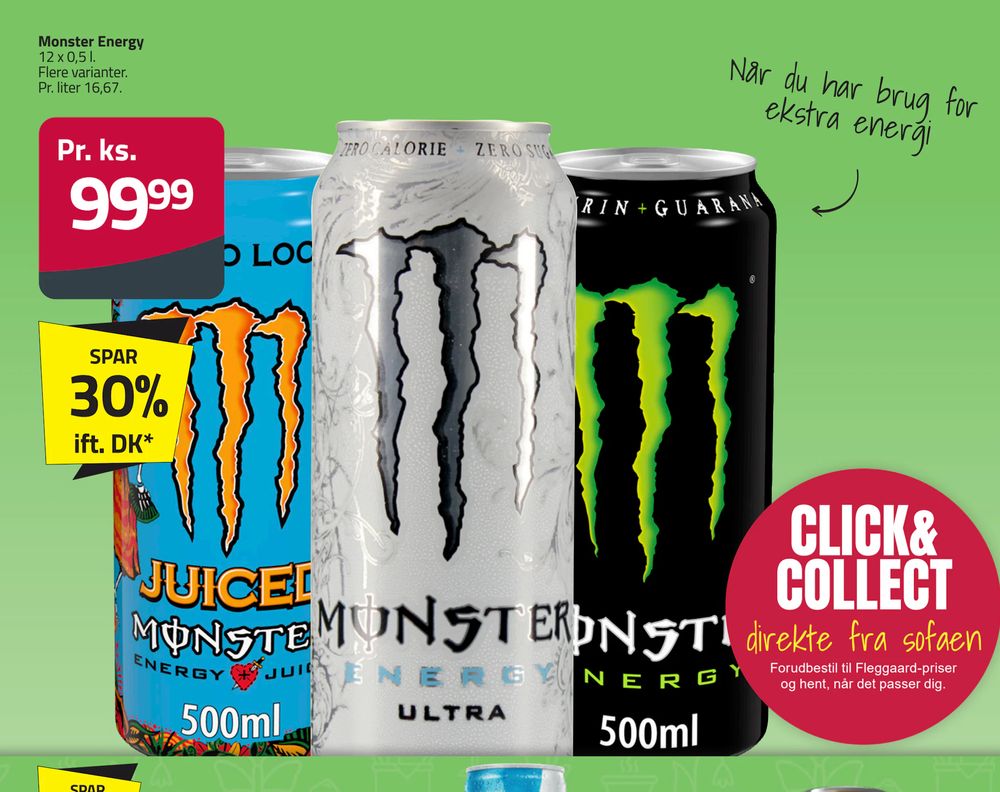 Tilbud på Monster Energy fra Fleggaard til 99,99 kr.