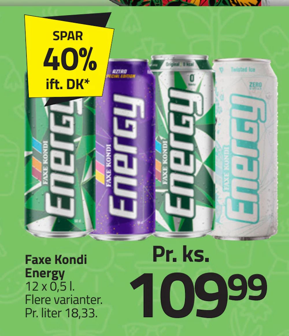 Tilbud på Faxe Kondi Energy fra Fleggaard til 109,99 kr.