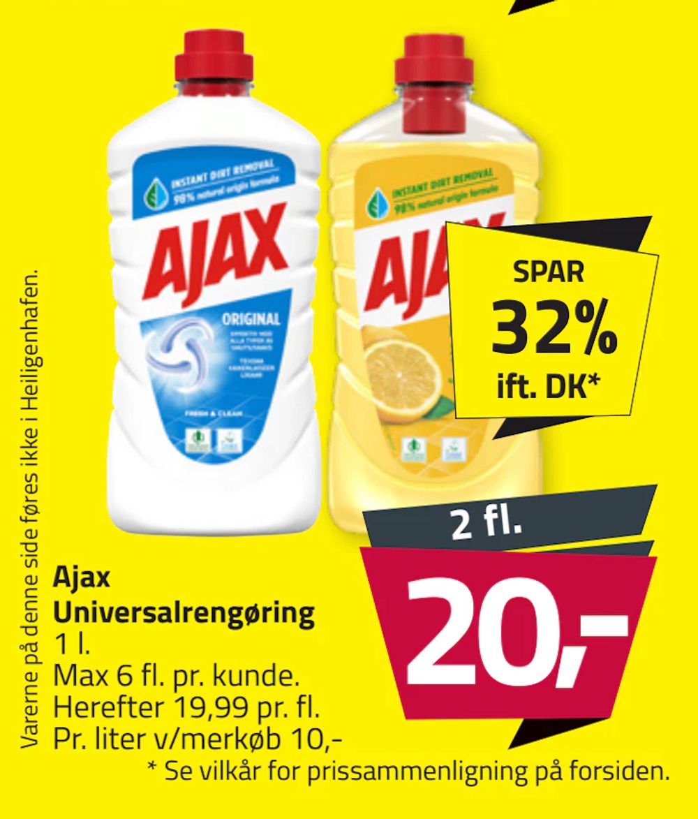 Tilbud på Ajax Universalrengøring fra Fleggaard til 20 kr.