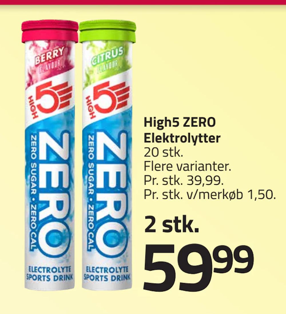 Tilbud på High5 ZERO Elektrolytter fra Fleggaard til 59,99 kr.