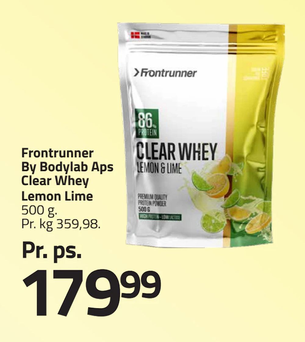 Tilbud på Frontrunner By Bodylab Aps Clear Whey Lemon Lime fra Fleggaard til 179,99 kr.