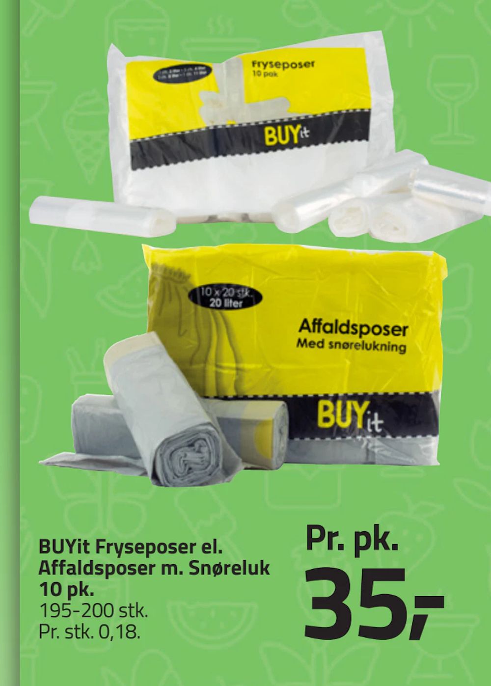 Tilbud på BUYit Fryseposer el. Affaldsposer m. Snøreluk 10 pk fra Fleggaard til 35 kr.