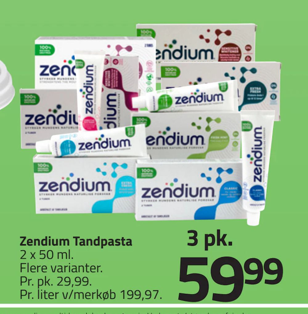 Tilbud på Zendium Tandpasta fra Fleggaard til 59,99 kr.