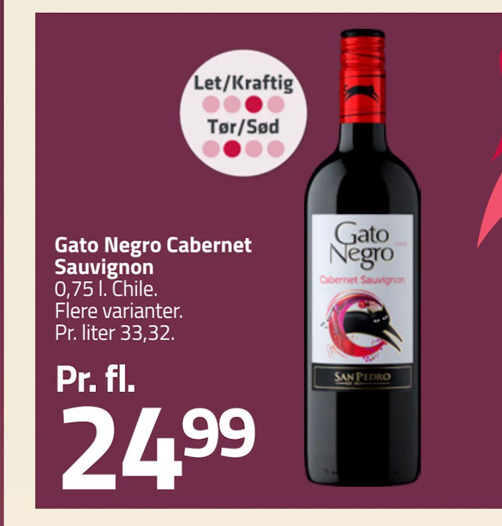 Tilbud på Gato Negro Cabernet Sauvignon fra Fleggaard til 24,99 kr.