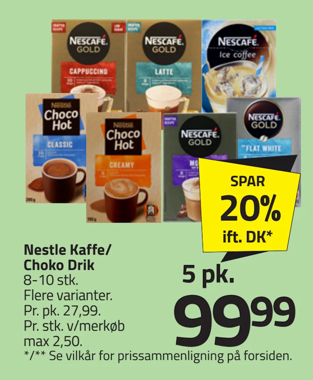 Tilbud på Nestle Kaffe/ Choko Drik fra Fleggaard til 99,99 kr.