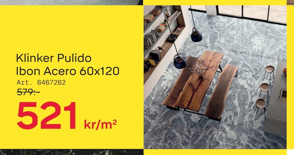 Erbjudanden på Klinker Pulido Ibon Acero 60x120 från Byggmax STUDIO för 521 kr