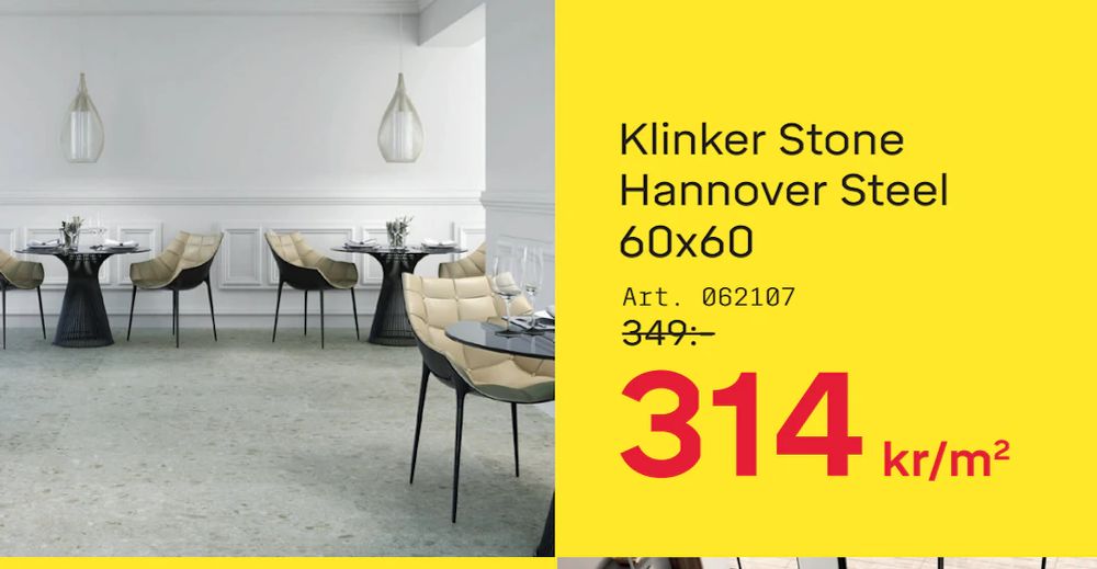 Erbjudanden på Klinker Stone Hannover Steel 60x60 från Byggmax STUDIO för 314 kr