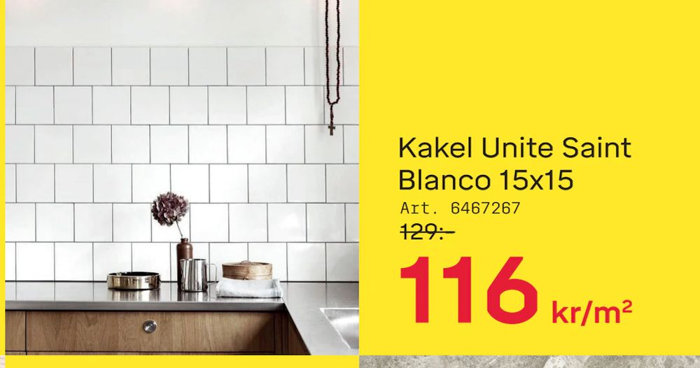 Erbjudanden på Kakel Unite Saint Blanco 15x15 från Byggmax STUDIO för 116 kr